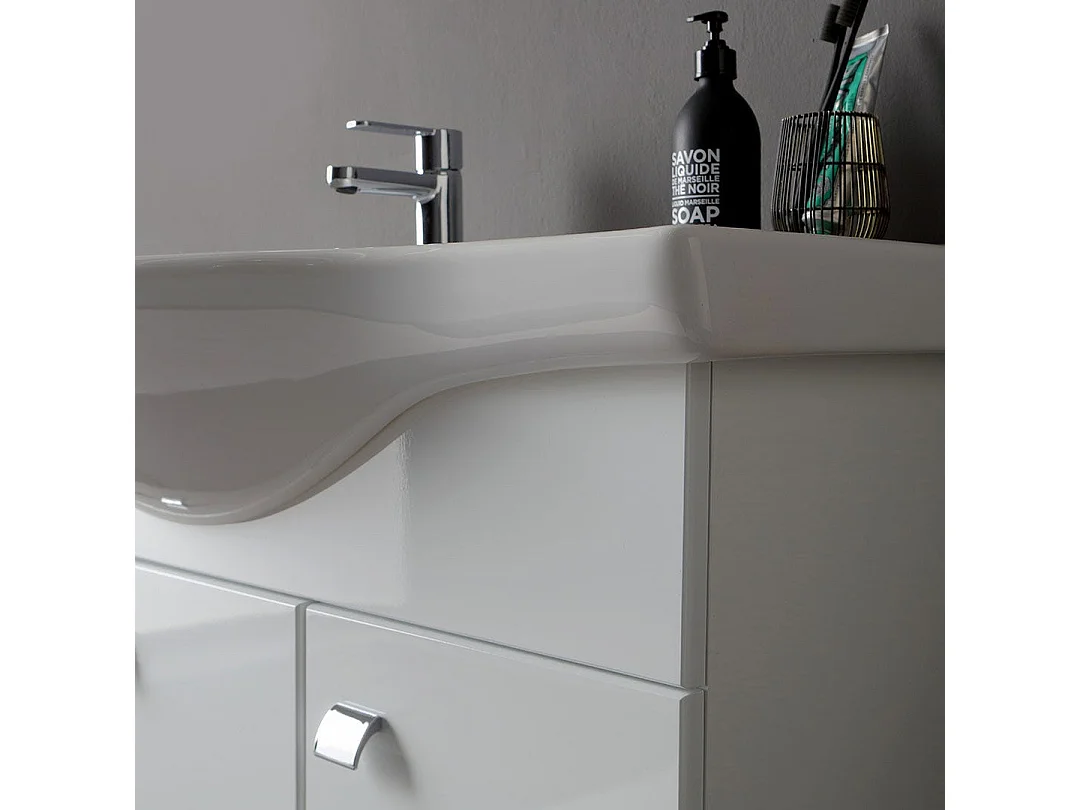 Armoire De Salle De Bain Blanche Polie De 105 Cm, Miroir 100X60 Et Lampe | Smeraldo