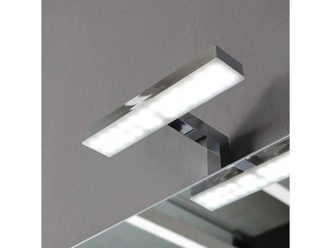 Armoire De Salle De Bain Blanche Polie De 105 Cm, Miroir 100X60 Et Lampe | Smeraldo