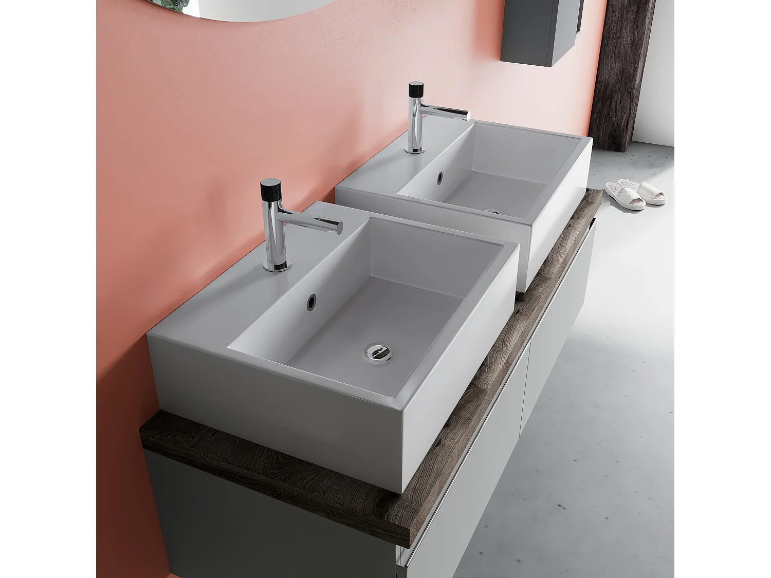 Armoire De Toilette Gris Perle Double Vasque 120Cm Miroir Ovale | Lagos