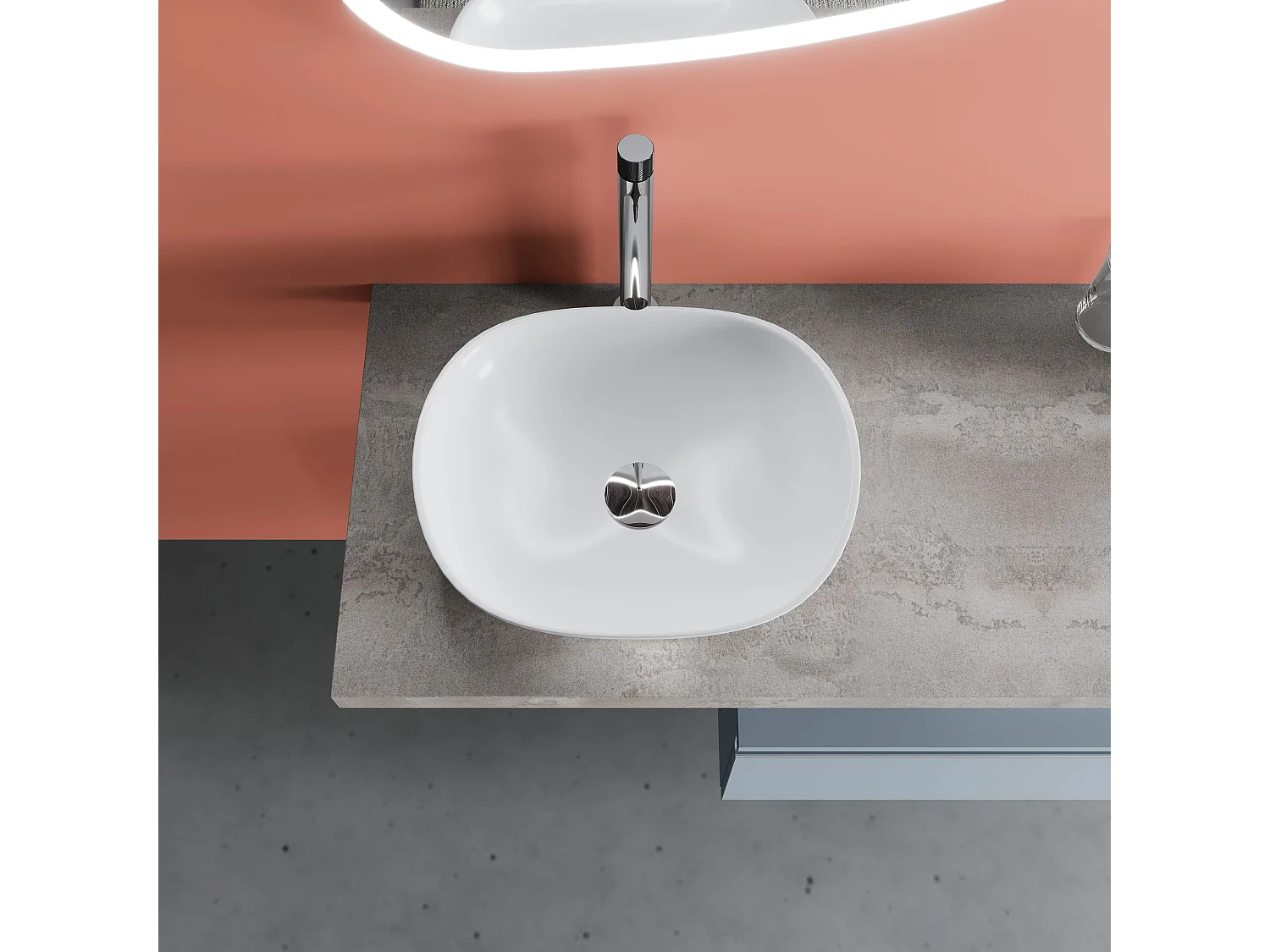 Beton Top 100Cm Lavabo À Poser Avec Tiroir Bleu 60Cm Miroir Led | Lagos