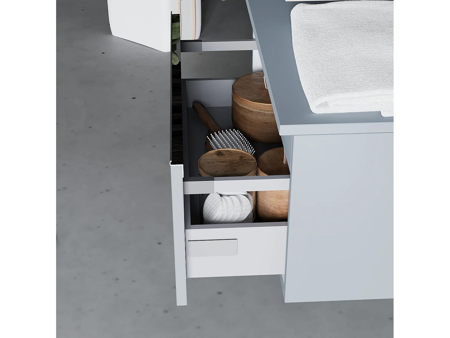 Beton Top 100Cm Lavabo À Poser Avec Tiroir Bleu 60Cm Miroir Led | Lagos