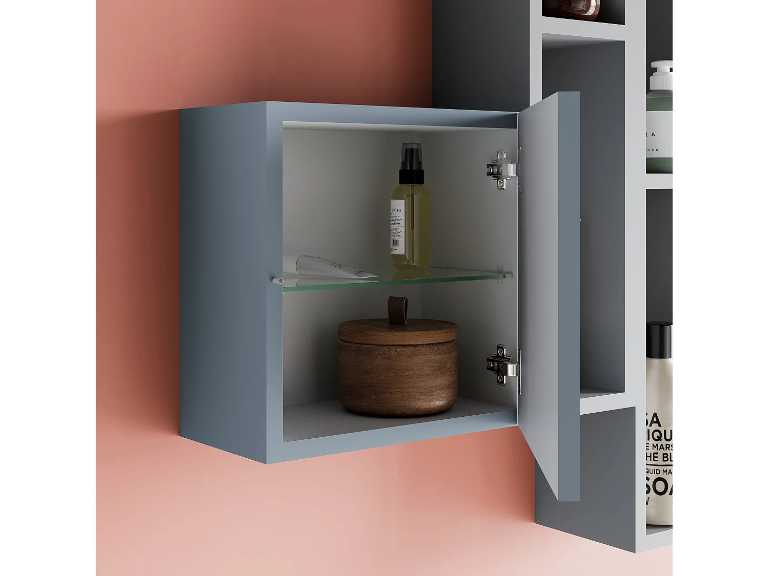 Beton Top 100Cm Lavabo À Poser Avec Tiroir Bleu 60Cm Miroir Led | Lagos