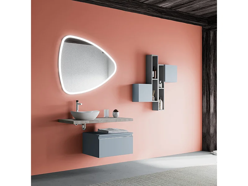 Beton Top 100Cm Lavabo À Poser Avec Tiroir Bleu 60Cm Miroir Led | Lagos