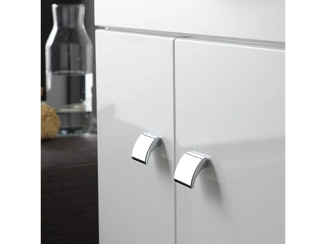 Meuble De Salle De Bains Sur Pied Blanc Poli 85 Cm 3 Portes | Smeraldo