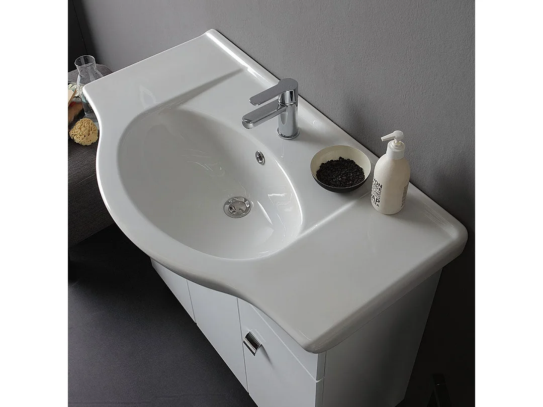 Meuble De Salle De Bains Sur Pied Blanc Poli 85 Cm 3 Portes | Smeraldo