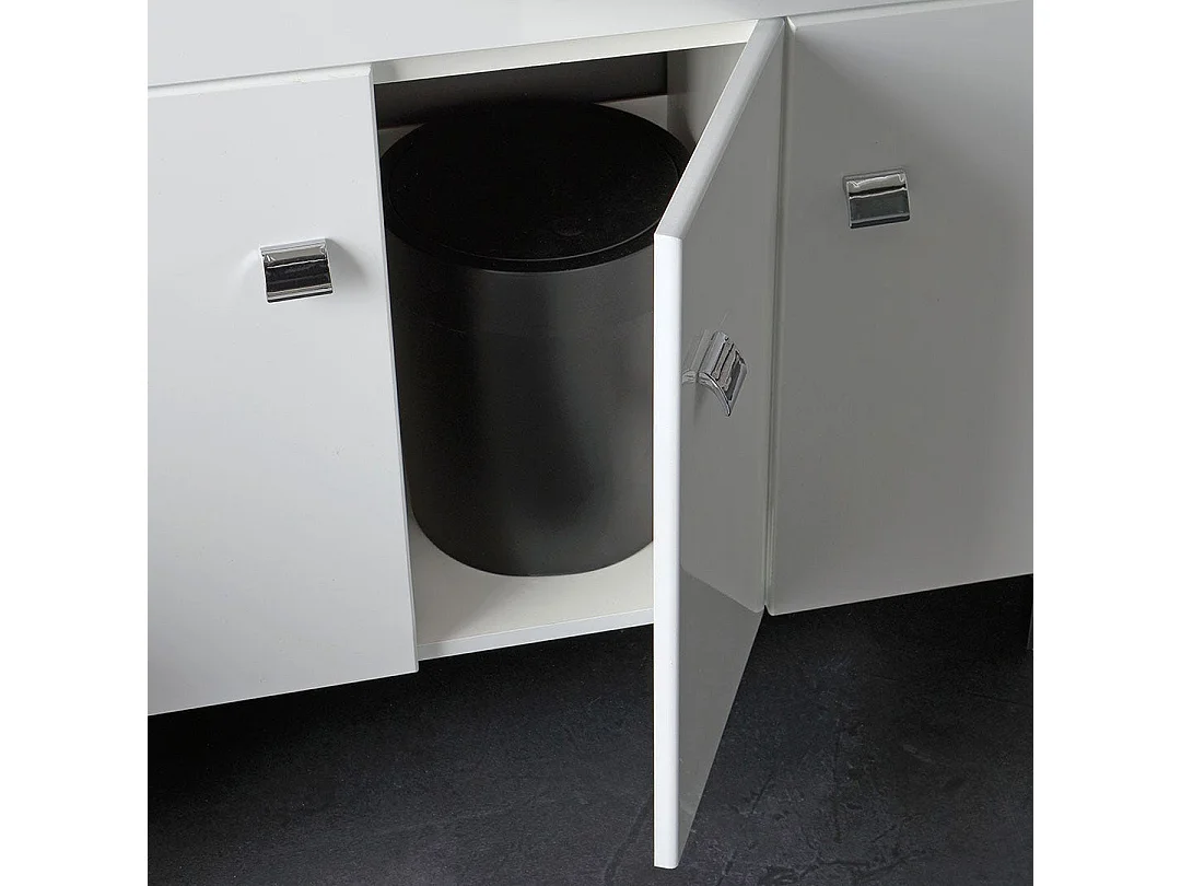 Meuble De Salle De Bains Sur Pied Blanc Poli 85 Cm 3 Portes | Smeraldo