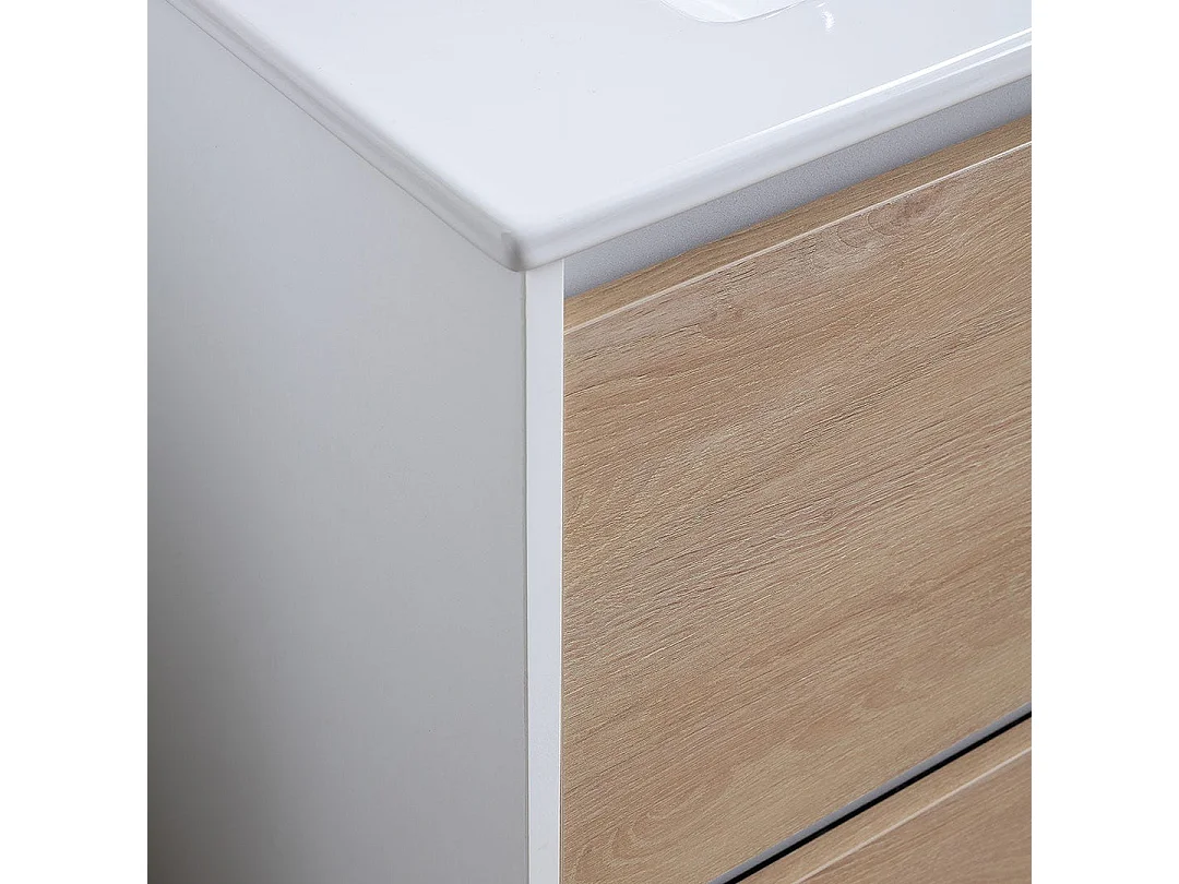 Meuble De Salle De Bains Sur Pied Avec Lavabo De 60 Cm Blanc Et Chêne | Laguna