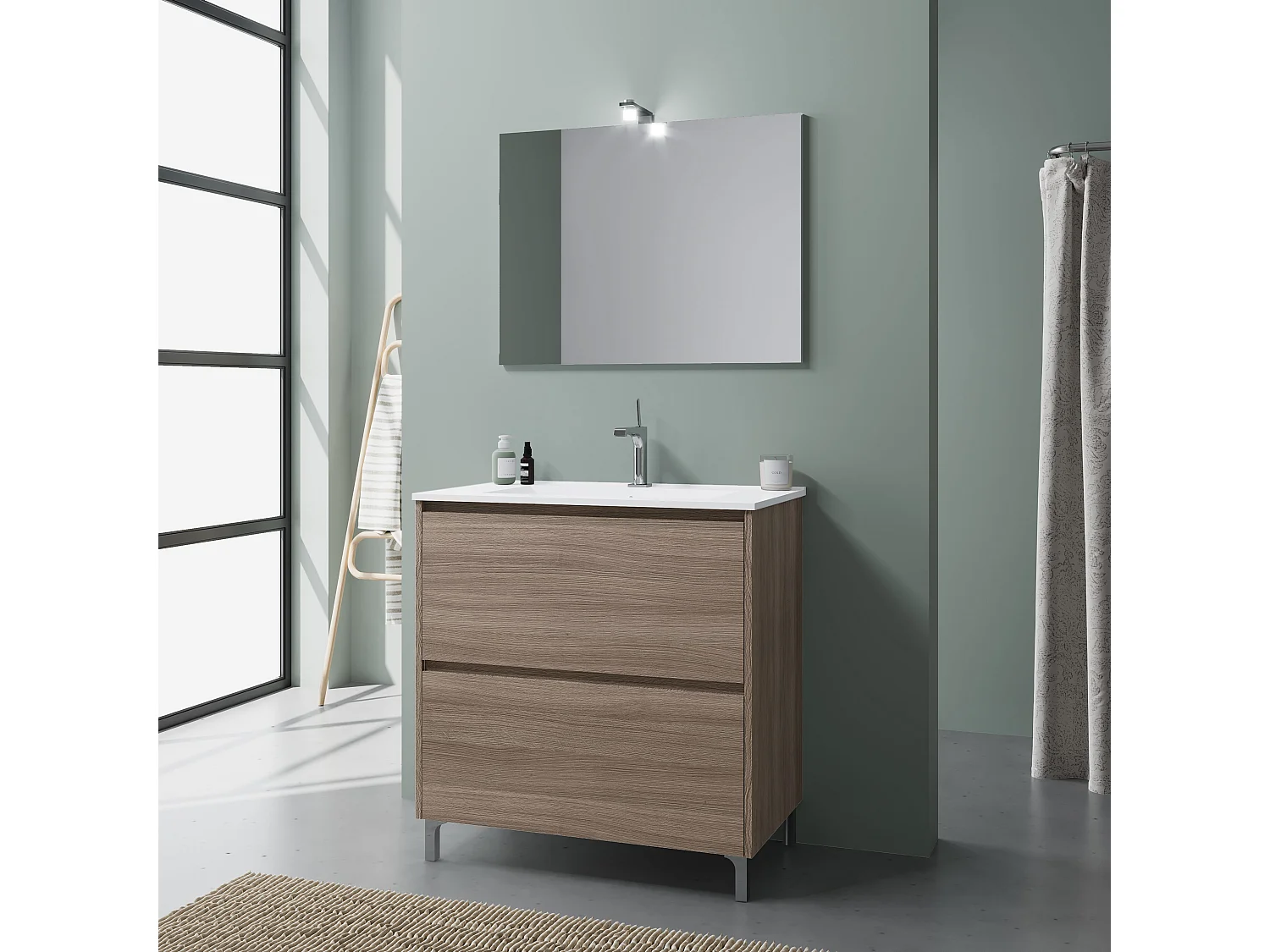 Meuble De Salle De Bains À Poser De 80 Cm Avec Lavabo Et Tiroirs Chêne | Laguna