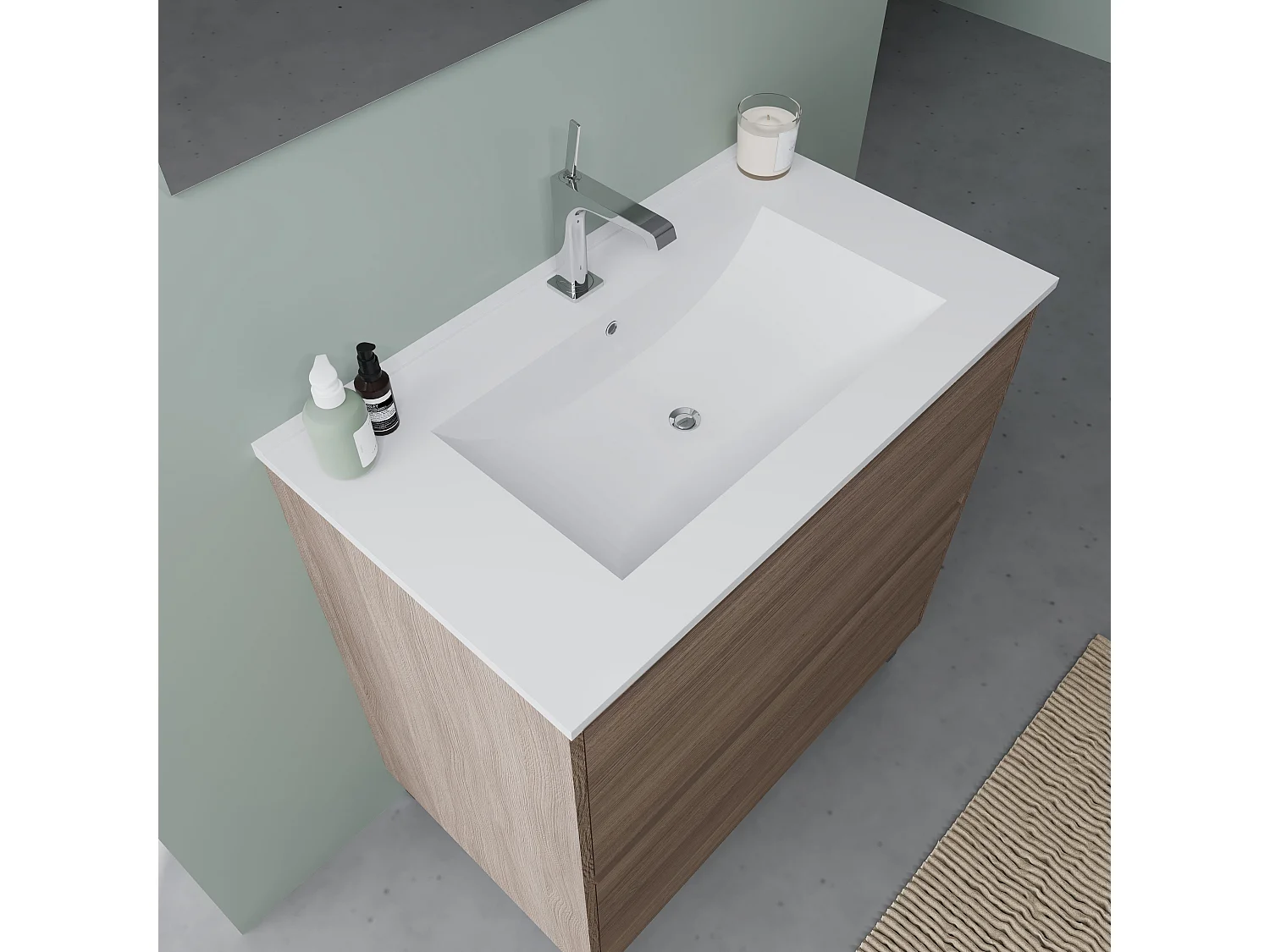 Meuble De Salle De Bains À Poser De 80 Cm Avec Lavabo Et Tiroirs Chêne | Laguna