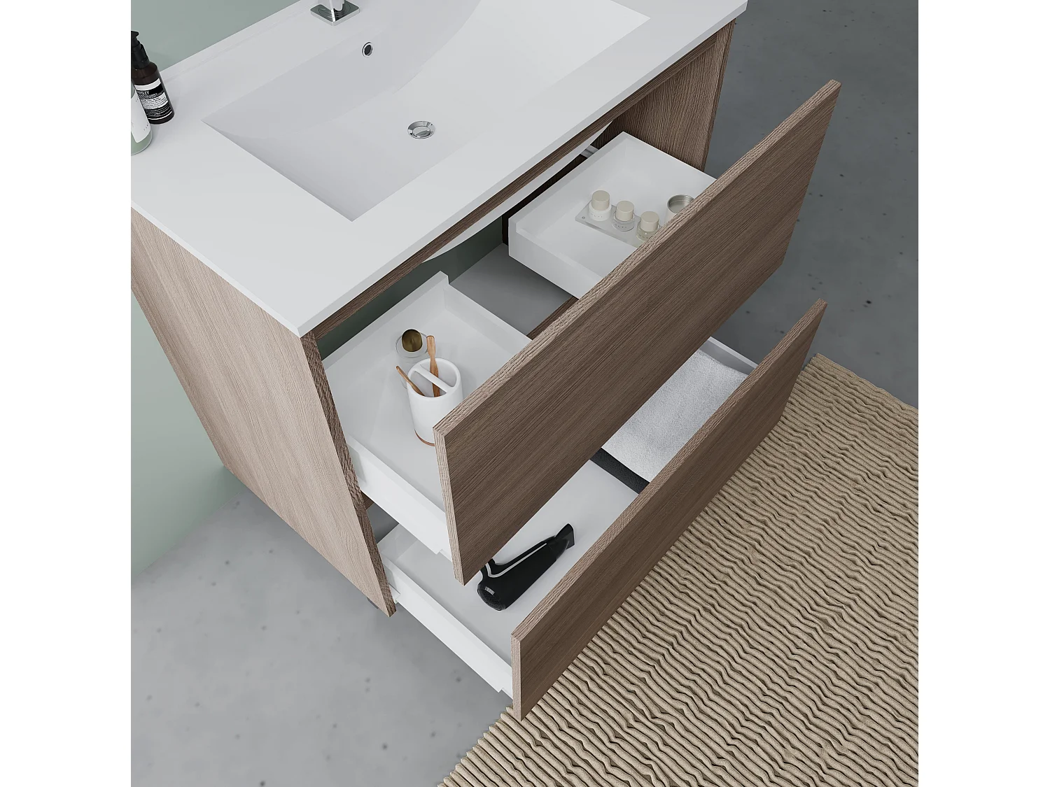 Meuble De Salle De Bains À Poser De 80 Cm Avec Lavabo Et Tiroirs Chêne | Laguna