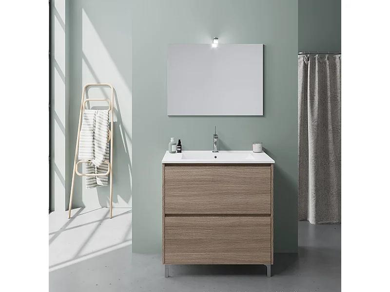 Meuble De Salle De Bains À Poser De 80 Cm Avec Lavabo Et Tiroirs Chêne | Laguna