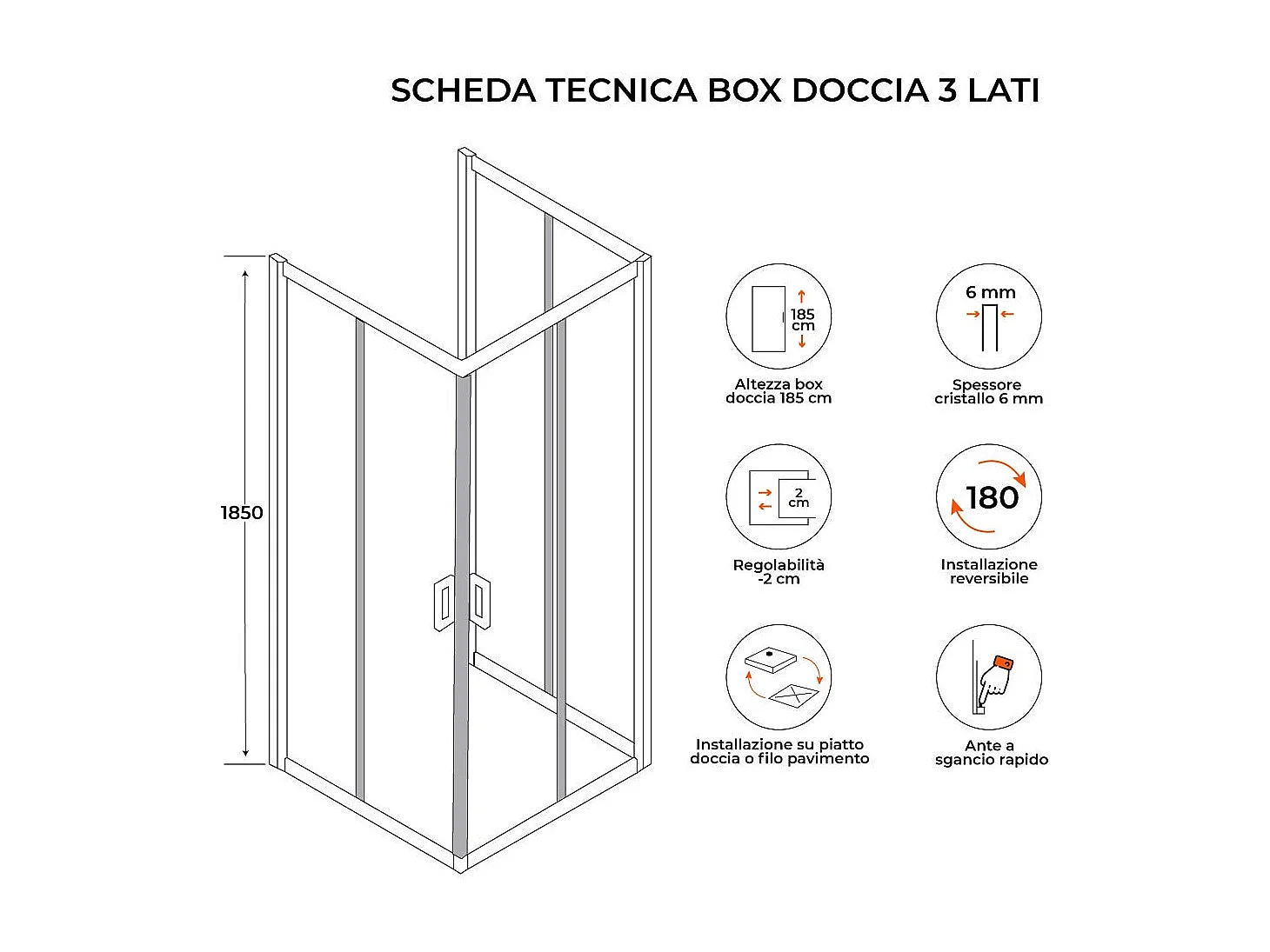 Paroi De Douche En Verre 3 Faces 70X100 Coulissante Et Fixe 70Cm
