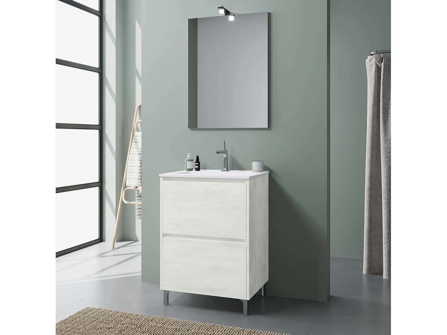 Meuble De Salle De Bains À Poser 60 Cm Blanc Avec Lavabo | Laguna
