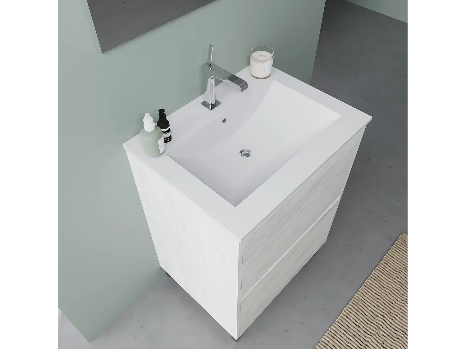 Meuble De Salle De Bains À Poser 60 Cm Blanc Avec Lavabo | Laguna