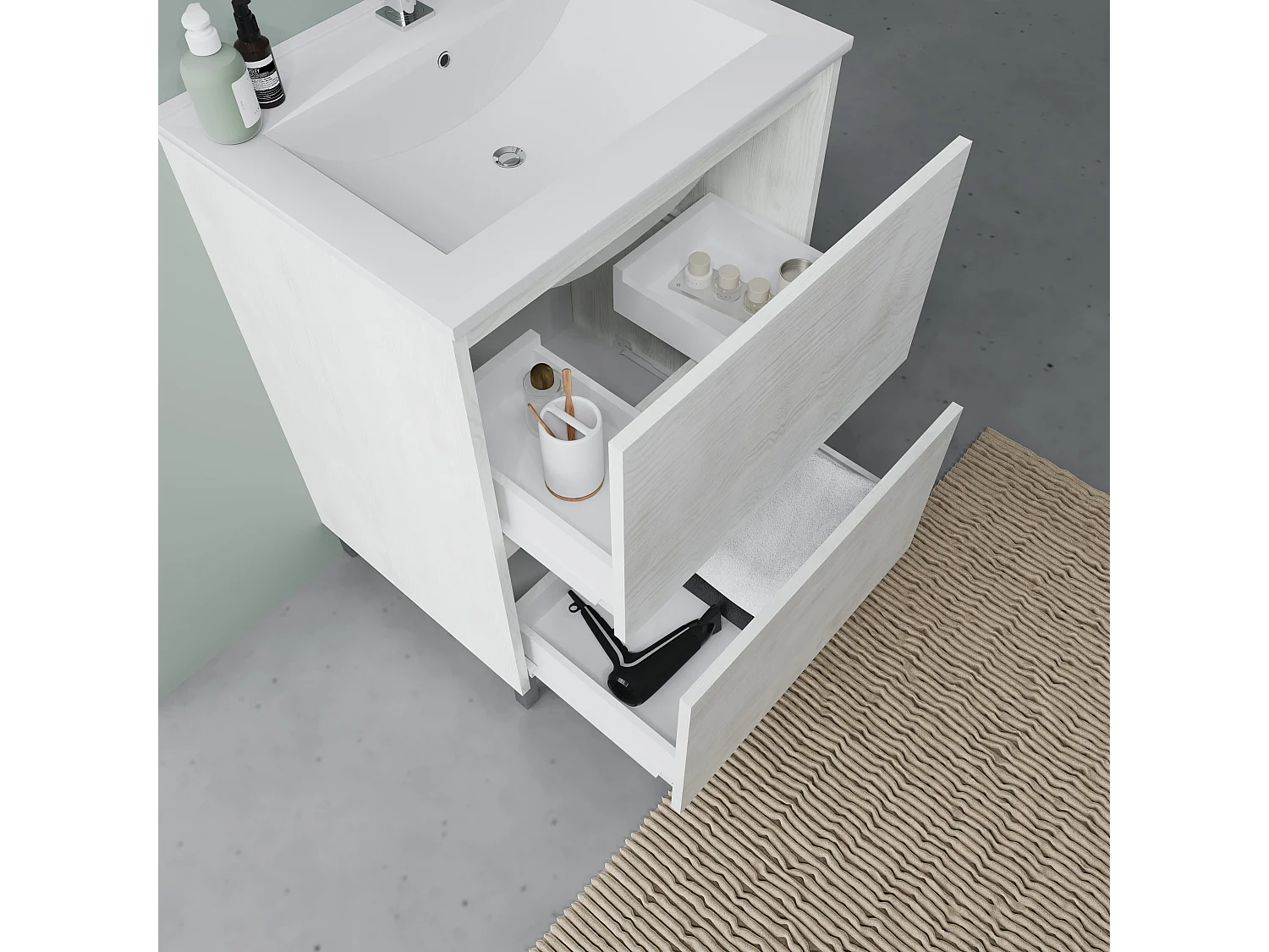 Meuble De Salle De Bains À Poser 60 Cm Blanc Avec Lavabo | Laguna