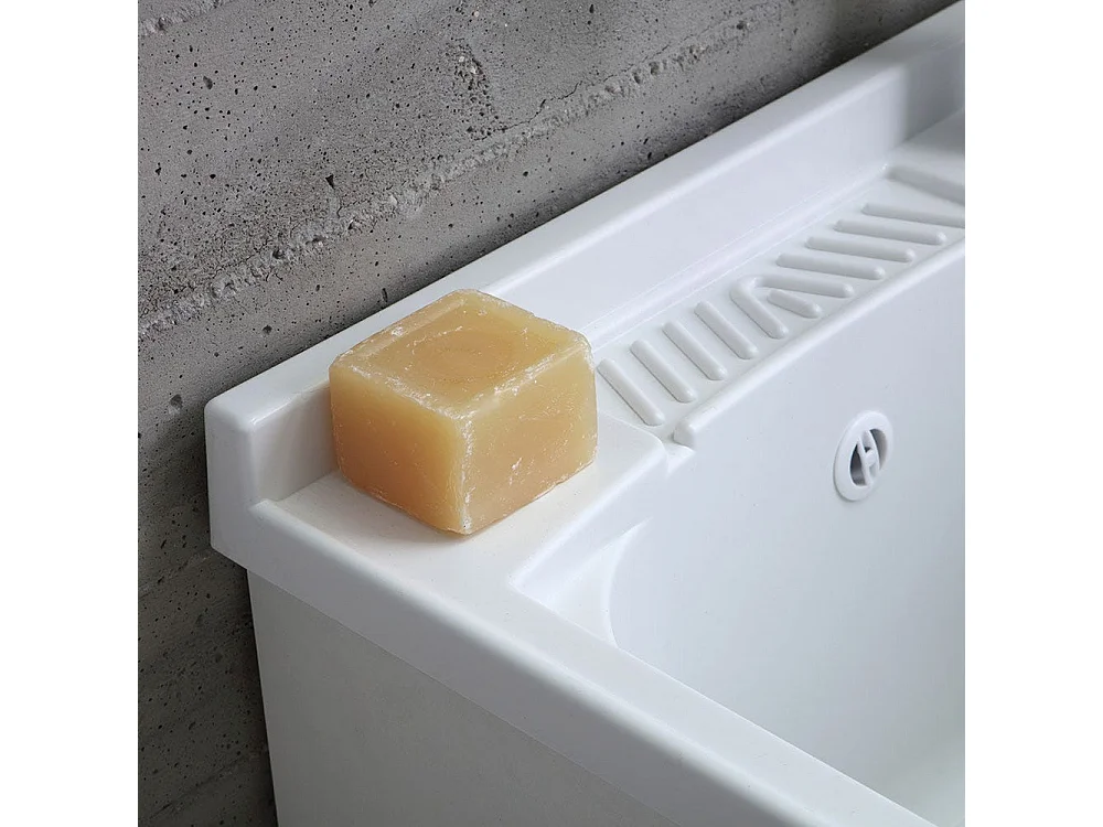 Lavoir De Buanderie 50X50 Cm Avec Meuble Blanc Et Planche Incluse