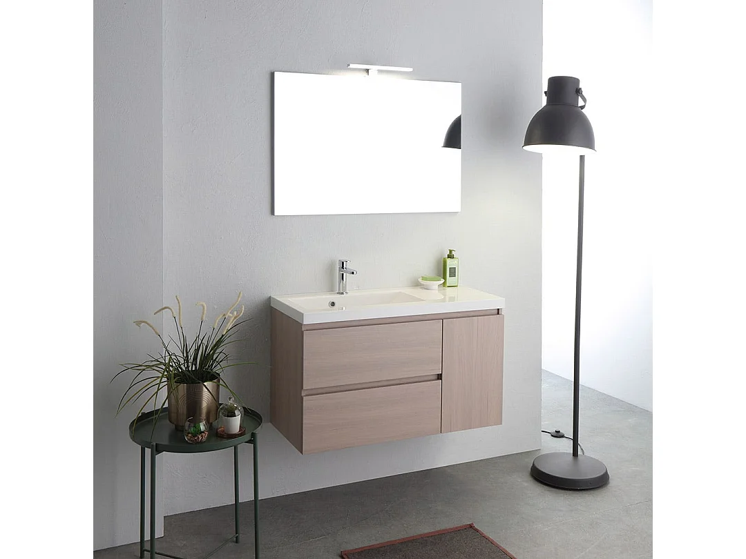 Meuble De Salle De Bains Suspendu De 90Cm Avec Lavabo A Gauche, Profondeur De 39Cm | Malaga