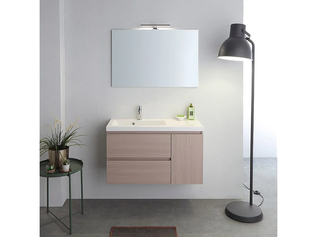 Meuble De Salle De Bains Suspendu De 90Cm Avec Lavabo A Gauche, Profondeur De 39Cm | Malaga