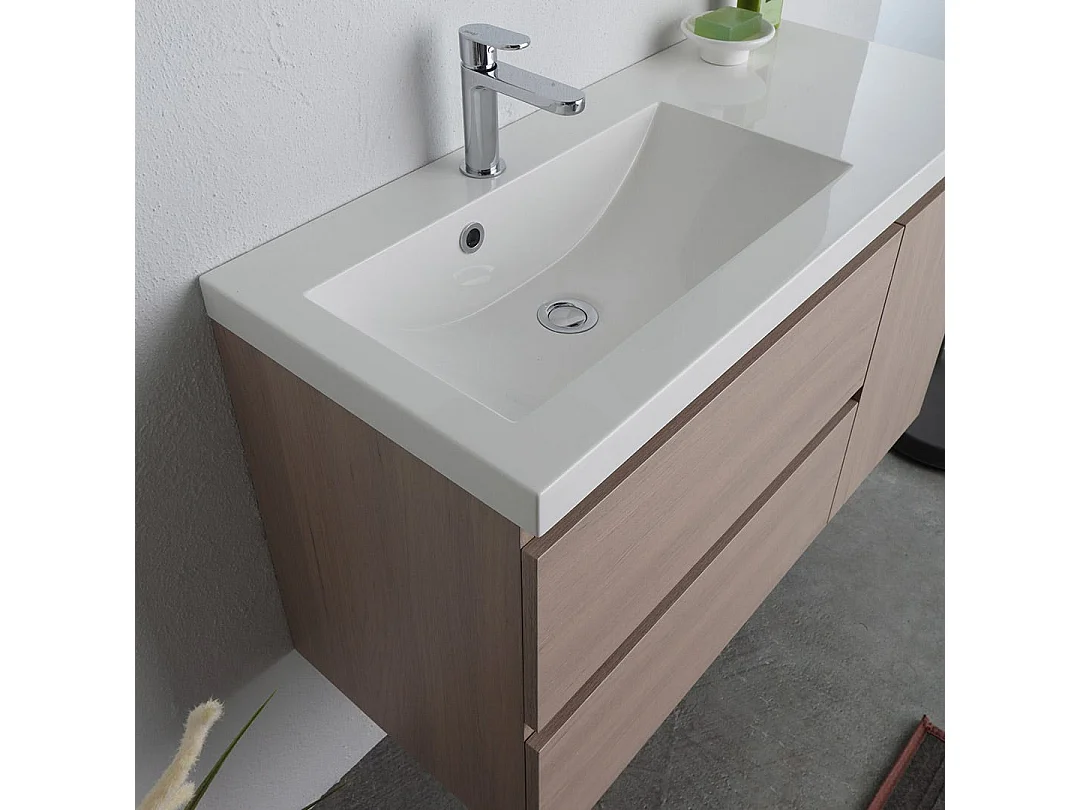 Meuble De Salle De Bains Suspendu De 90Cm Avec Lavabo A Gauche, Profondeur De 39Cm | Malaga