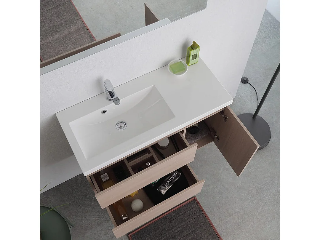 Meuble De Salle De Bains Suspendu De 90Cm Avec Lavabo A Gauche, Profondeur De 39Cm | Malaga