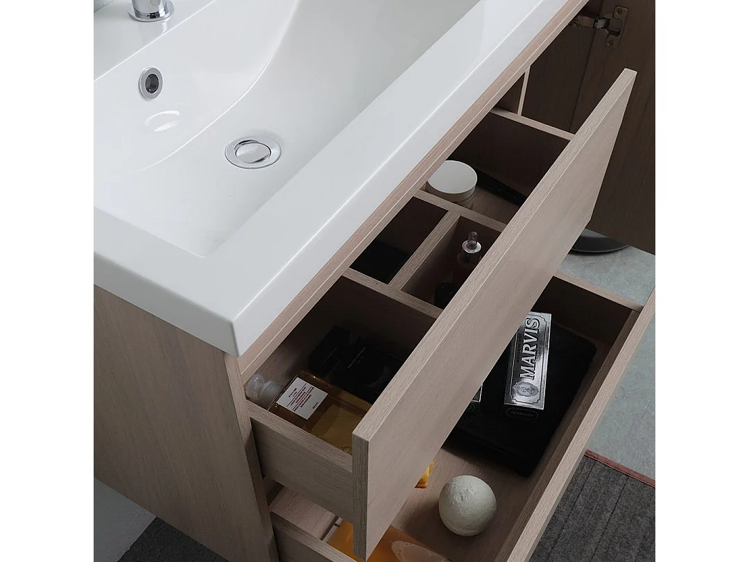 Meuble De Salle De Bains Suspendu De 90Cm Avec Lavabo A Gauche, Profondeur De 39Cm | Malaga