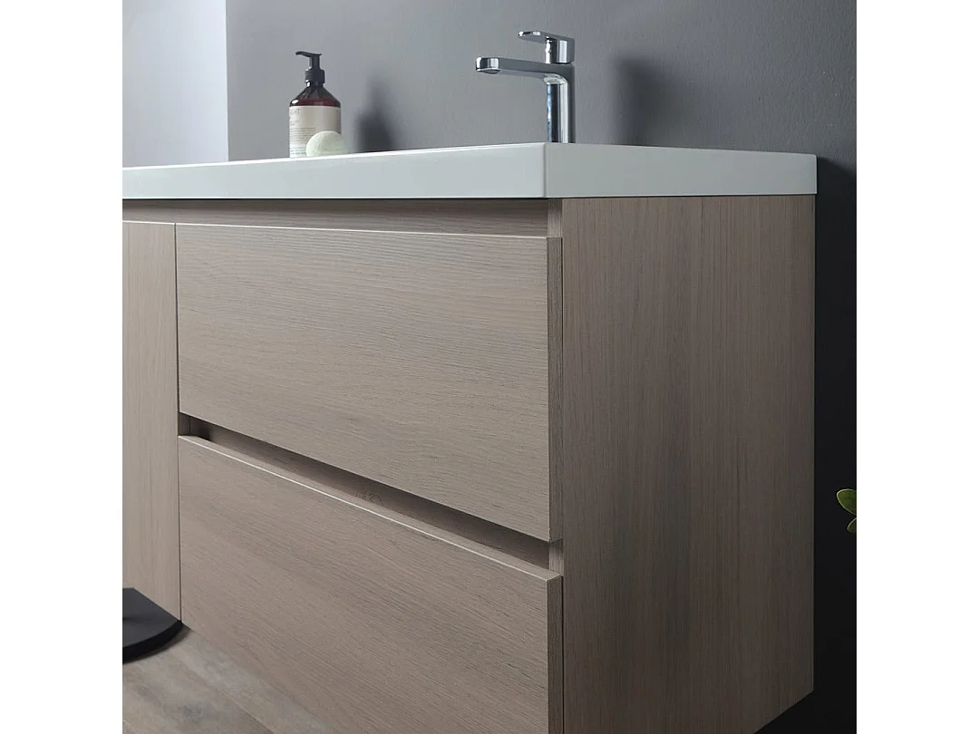 Meuble De Salle De Bains Suspendu En Orme De 90Cm Avec Lavabo Décentré À Droite | Malaga