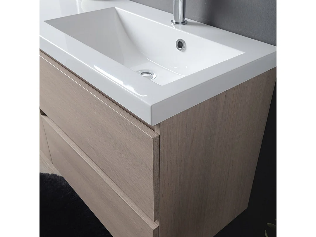 Meuble De Salle De Bains Suspendu En Orme De 90Cm Avec Lavabo Décentré À Droite | Malaga