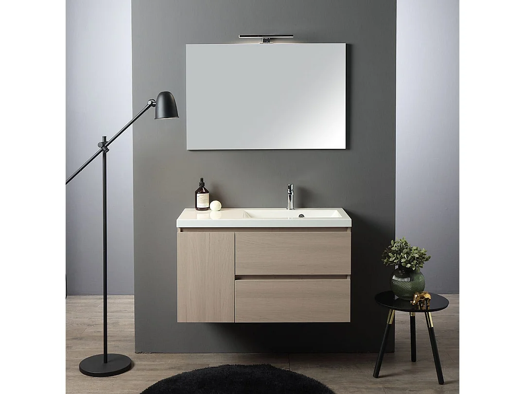 Meuble De Salle De Bains Suspendu En Orme De 90Cm Avec Lavabo Décentré À Droite | Malaga