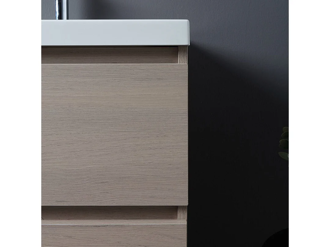 Meuble De Salle De Bains Suspendu En Orme De 90Cm Avec Lavabo Décentré À Droite | Malaga