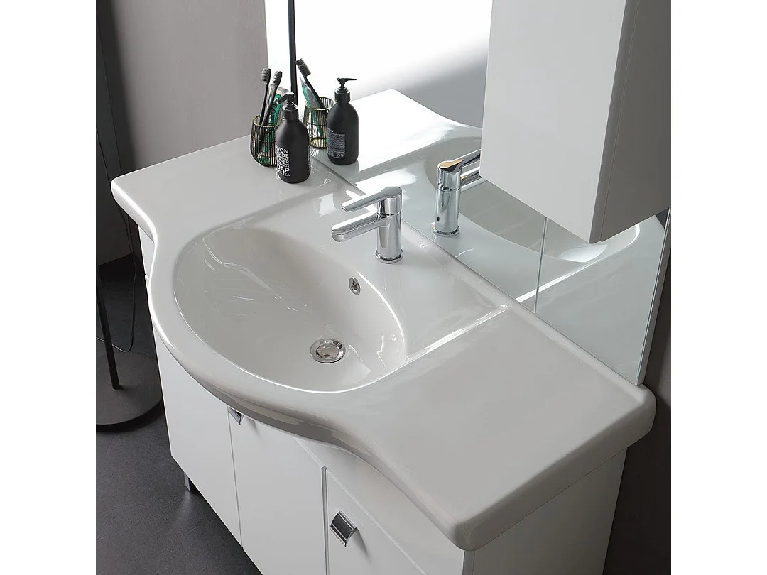 Meuble De Salle De Bains Sur Pied Avec Lavabo, 105 Cm, Blanc Brillant | Smeraldo