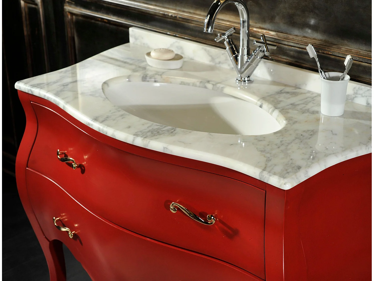 Meuble De Salle De Bains Baroque Shabby Coloré Rouge