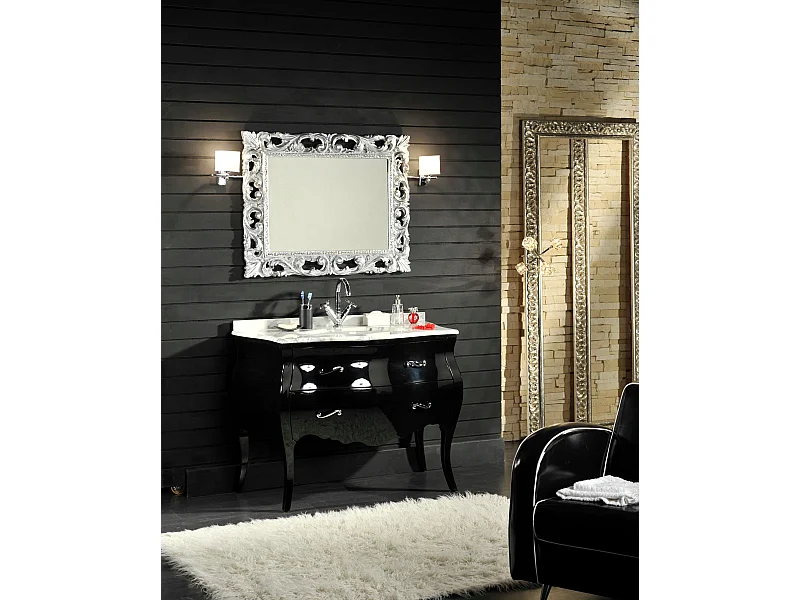 Meuble De Salle De Bains Dans Le Style Baroque Bombé Avec Tiroirs Laqué Noir