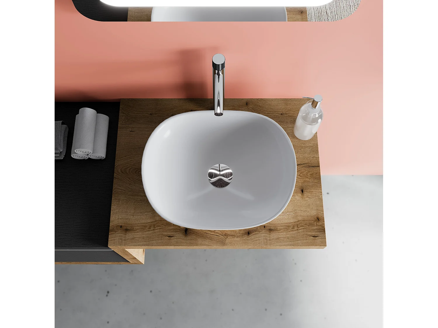 Meuble De Salle De Bain 160Cm Lavabo Avec Plan En Chêne Naturel, Miroir 60X80 | Lagos