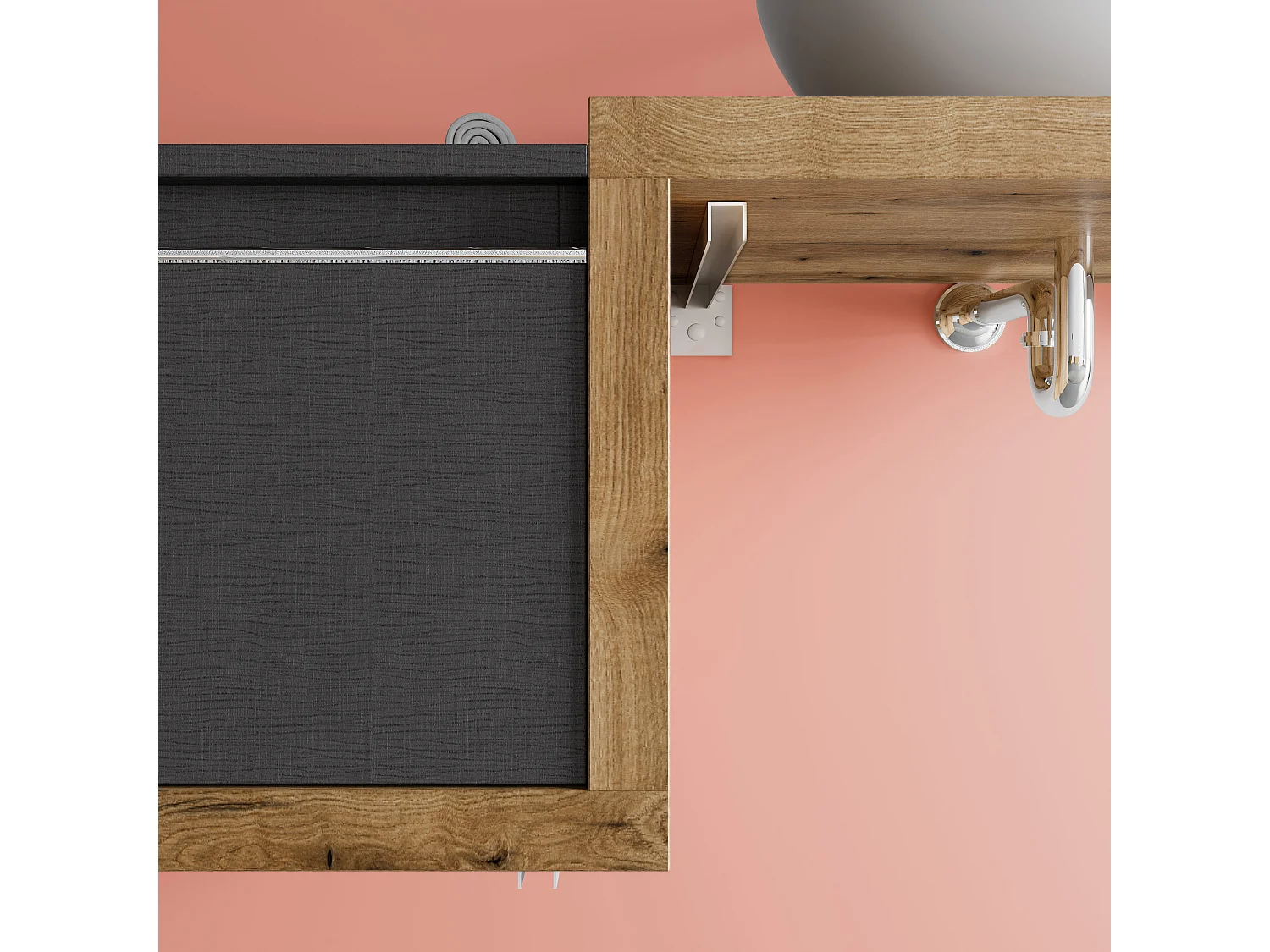 Meuble De Salle De Bain 160Cm Lavabo Avec Plan En Chêne Naturel, Miroir 60X80 | Lagos