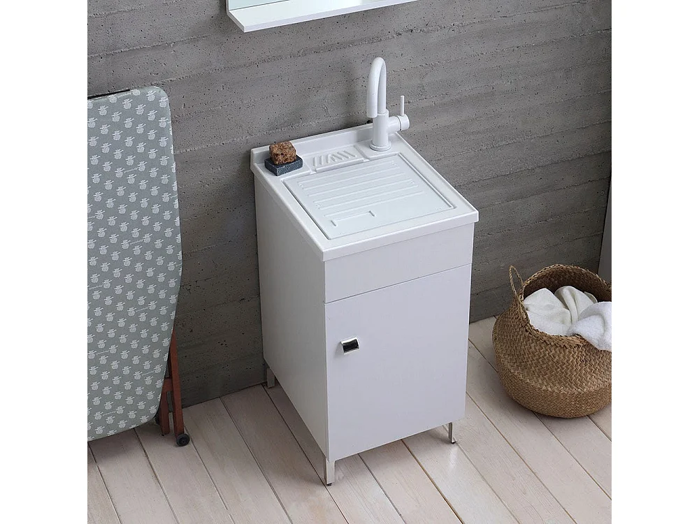 Lavoir Avec Meuble 45X50 Cm Blanc Avec Planche Incluse