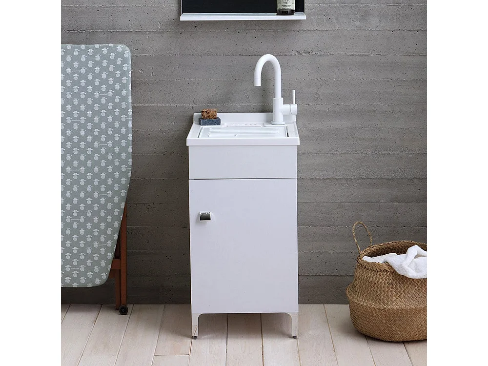 Lavoir Avec Meuble 45X50 Cm Blanc Avec Planche Incluse
