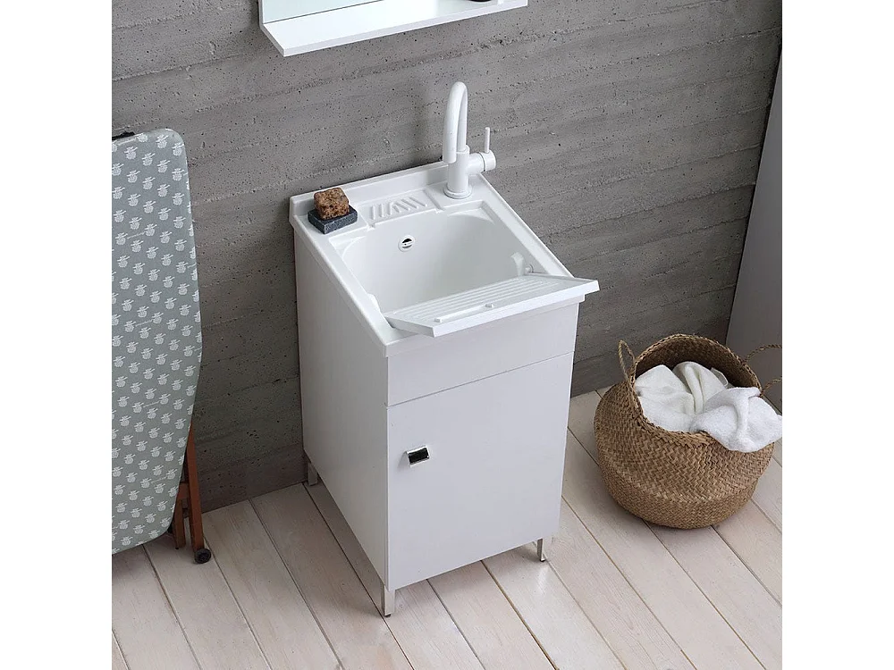 Lavoir Avec Meuble 45X50 Cm Blanc Avec Planche Incluse