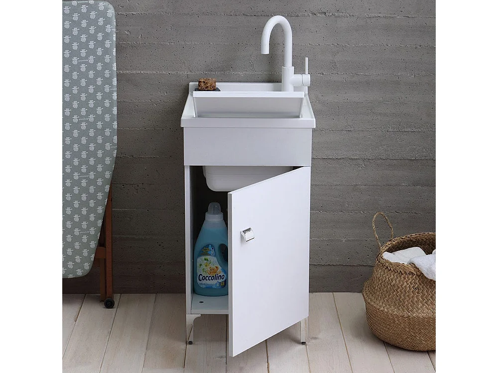 Lavoir Avec Meuble 45X50 Cm Blanc Avec Planche Incluse