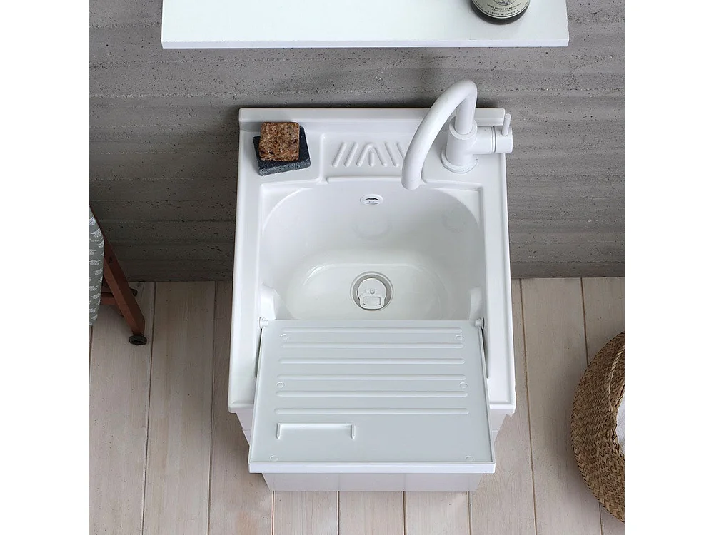 Lavoir Avec Meuble 45X50 Cm Blanc Avec Planche Incluse