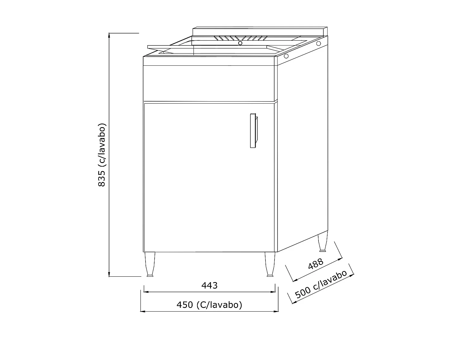 Lavoir Avec Meuble 45X50 Cm Blanc Avec Planche Incluse