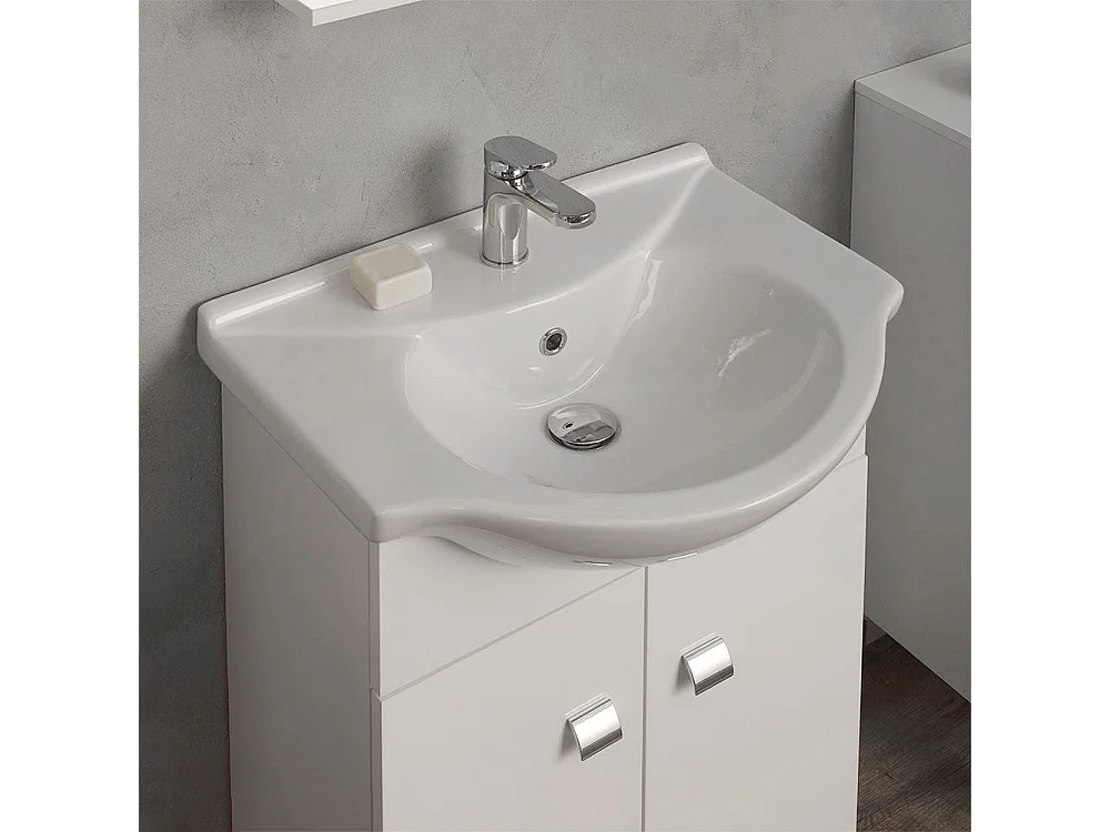 Meuble De Bain Sur Pieds Blanc 56 Cm Avec Lavabo Et Miroir | Simply