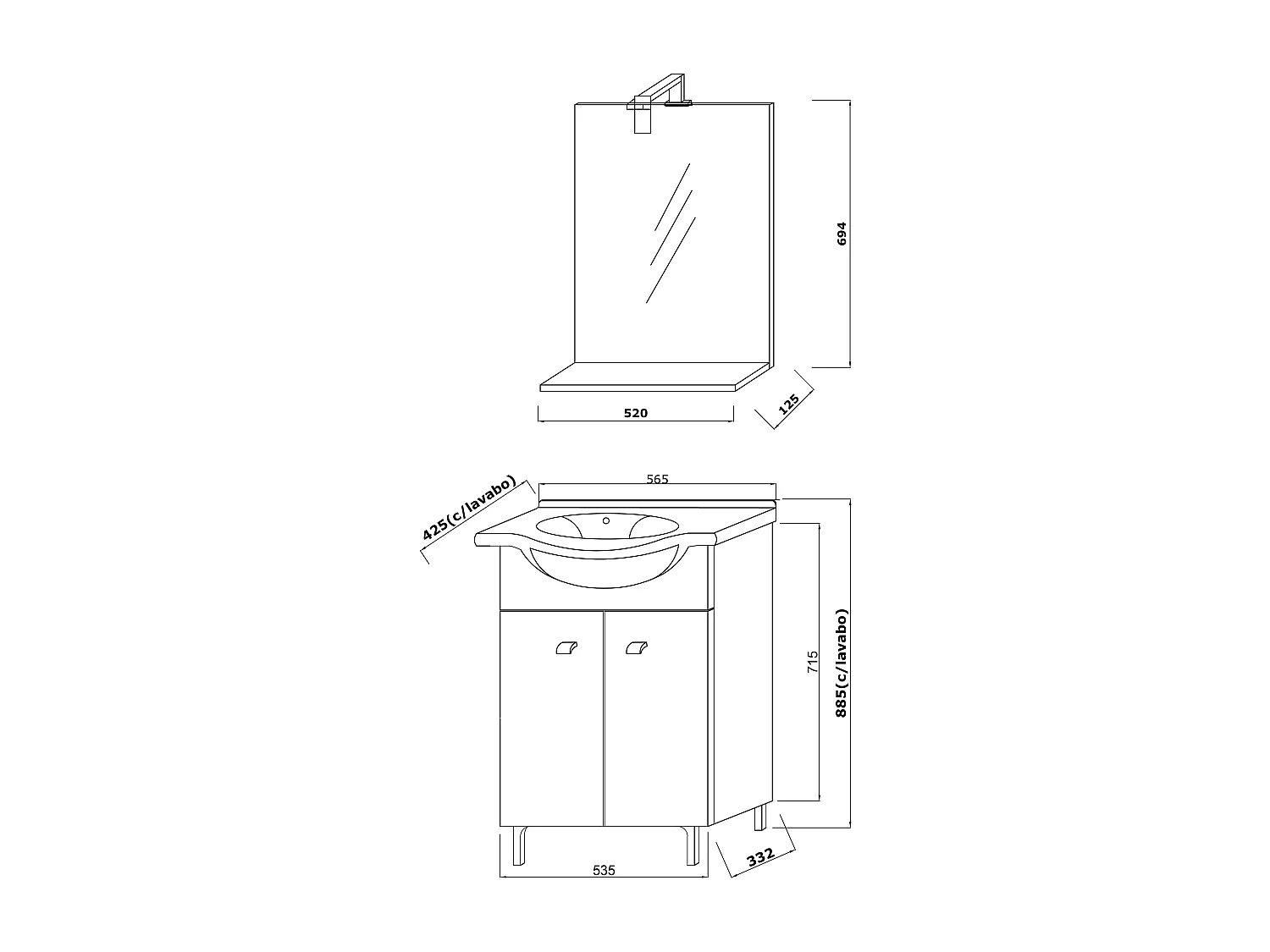 Meuble De Bain Sur Pieds Blanc 56 Cm Avec Lavabo Et Miroir | Simply