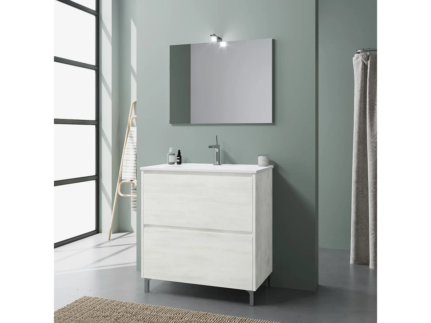 Meuble De Salle De Bains À Poser Cm 80 Avec Tiroirs Couleur Blanc | Laguna