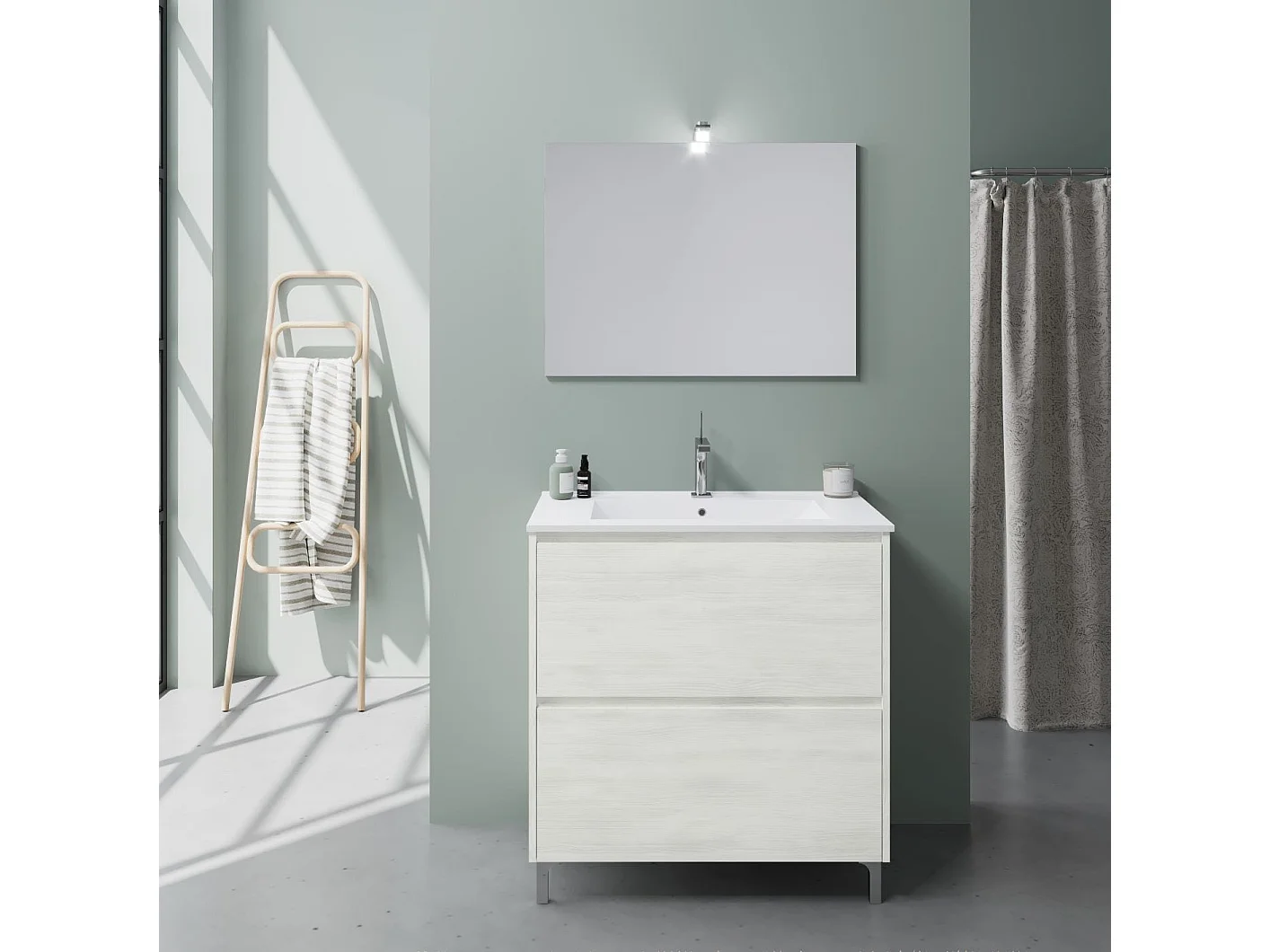 Meuble De Salle De Bains À Poser Cm 80 Avec Tiroirs Couleur Blanc | Laguna