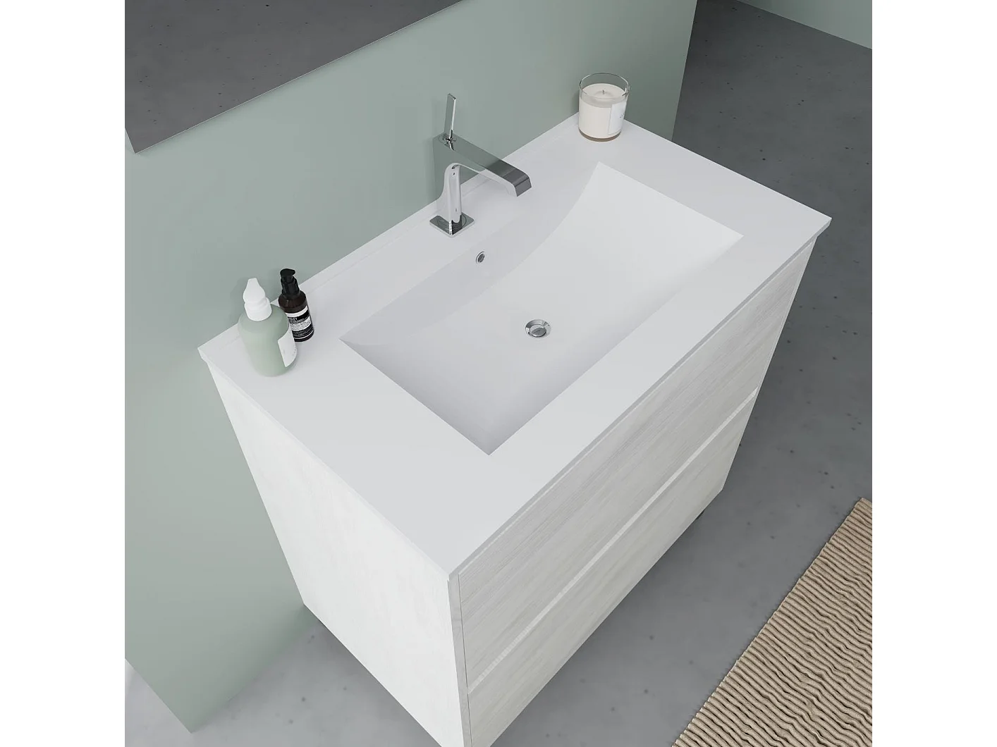 Meuble De Salle De Bains À Poser Cm 80 Avec Tiroirs Couleur Blanc | Laguna