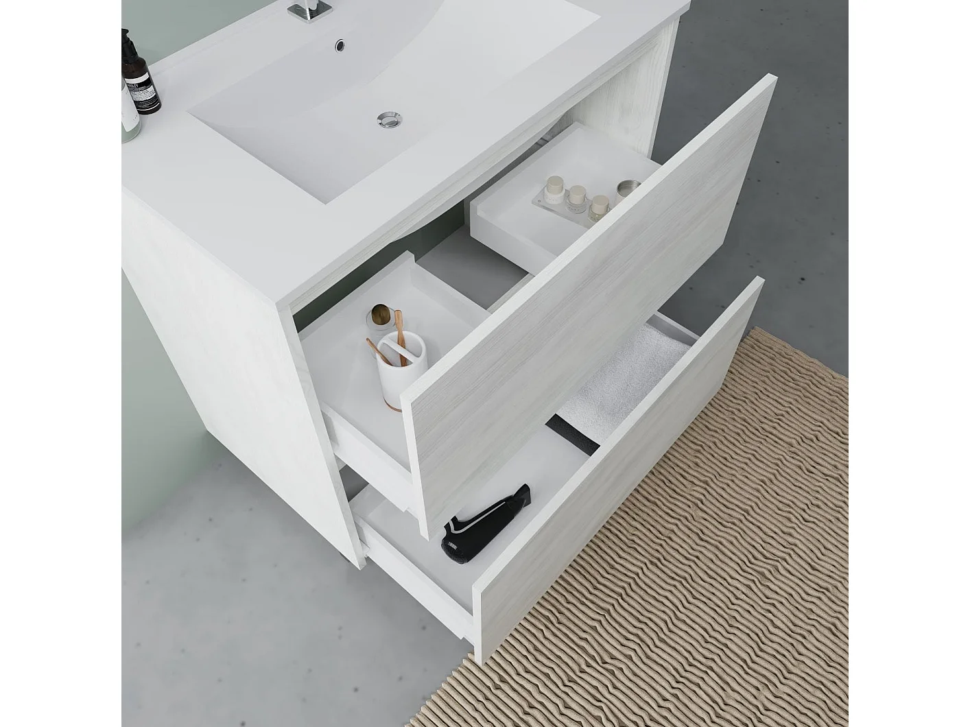 Meuble De Salle De Bains À Poser Cm 80 Avec Tiroirs Couleur Blanc | Laguna