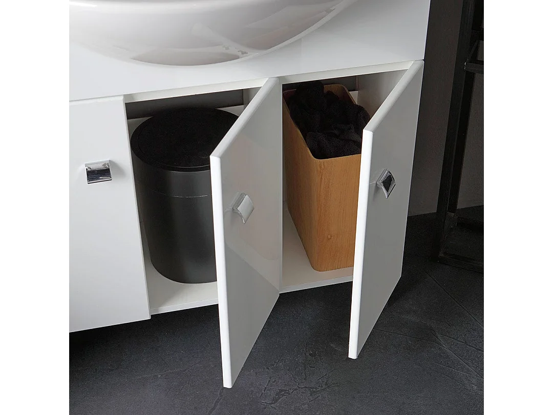 Meuble De Salle De Bains De 85 Cm À Poser Au Sol, Blanc Brillant | Smeraldo