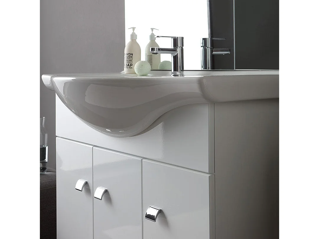 Meuble De Salle De Bains De 85 Cm À Poser Au Sol, Blanc Brillant | Smeraldo