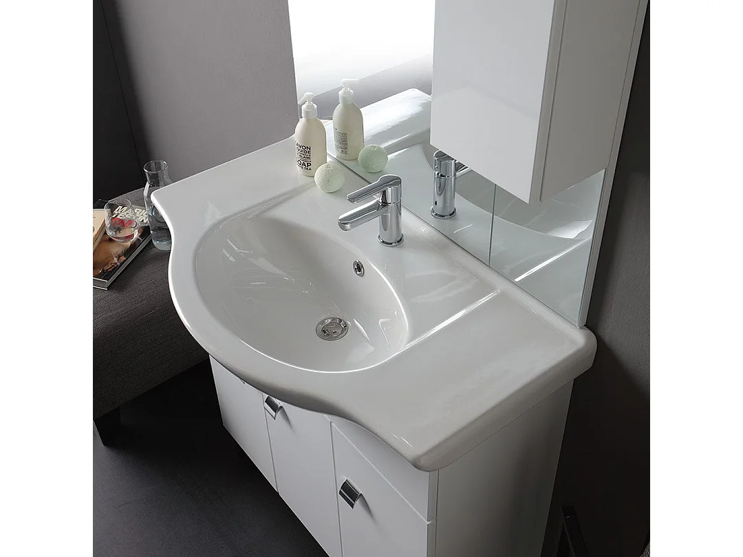 Meuble De Salle De Bains De 85 Cm À Poser Au Sol, Blanc Brillant | Smeraldo