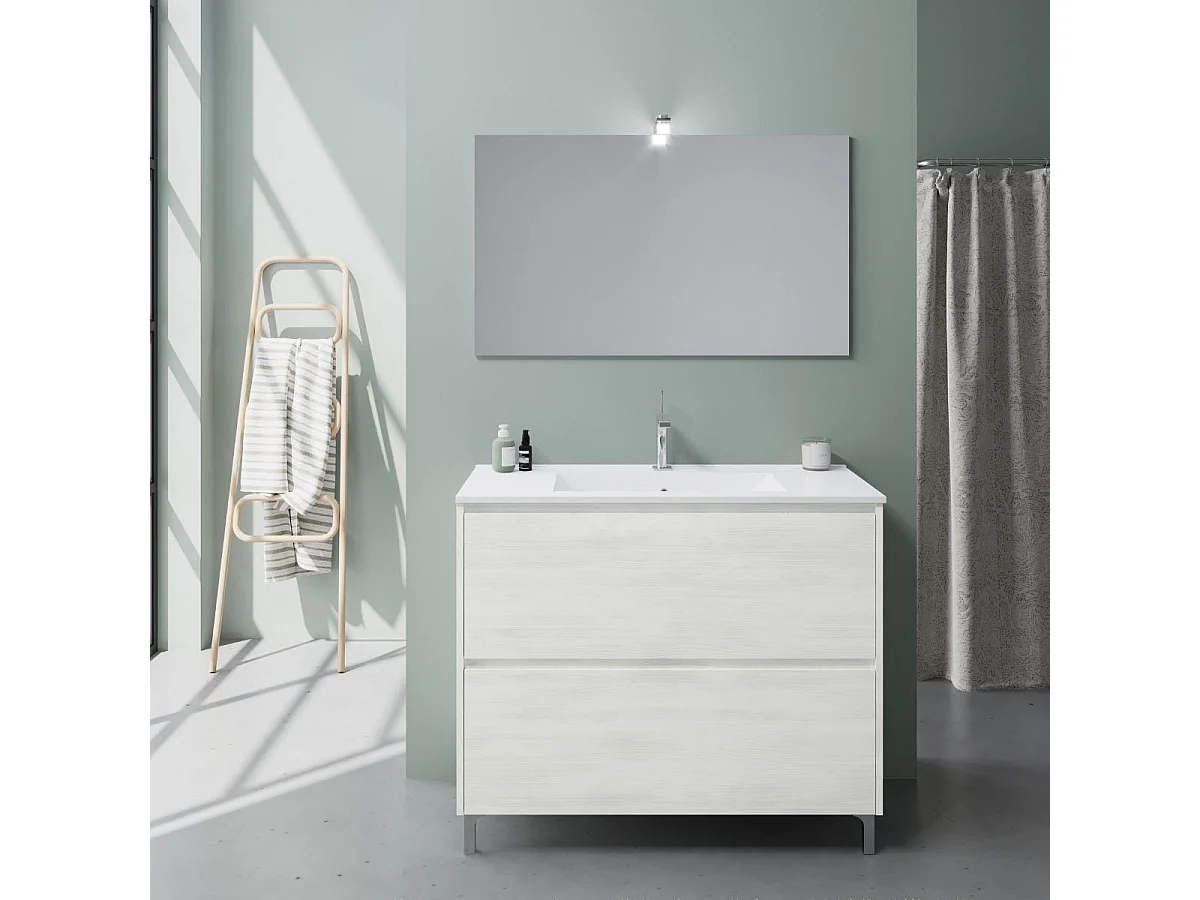 Meuble De Salle De Bains À Poser 100 Cm Blanc Avec Côtés À Vue | Laguna